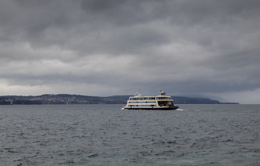 Ferryboat in Bodensee lake in Germany from Meersburg to Konstanz
