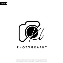 Initial Letter KL with camera. Logo photography simple luxury vector.