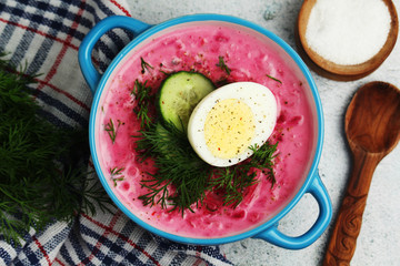 Cold soup from beetroot - a traditional dish of Eastern European cuisine	
