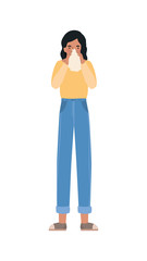 Avatar woman with cold holding tissue vector design