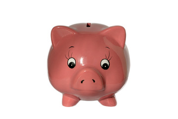 Pink Piggy Bank Isolated On White Ground