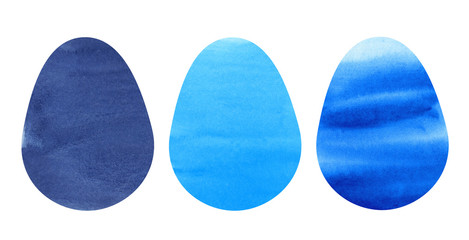 Watercolor Easter set in blue colors. Collection of watercolor backgrounds for Happy Easter. Hand drawn eggs illustration on white background isolated with free space for text