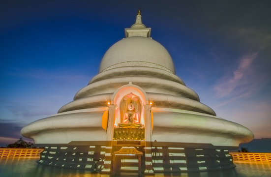 Japanese Peace Temple In Rumassala, Sri Lanka. The Japanese Peace Temple Is A Beautiful Shrine With Amazing Views Across Indian Ocean And Galle Dutch Fort