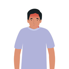 Avatar man with fever and thermometer vector design