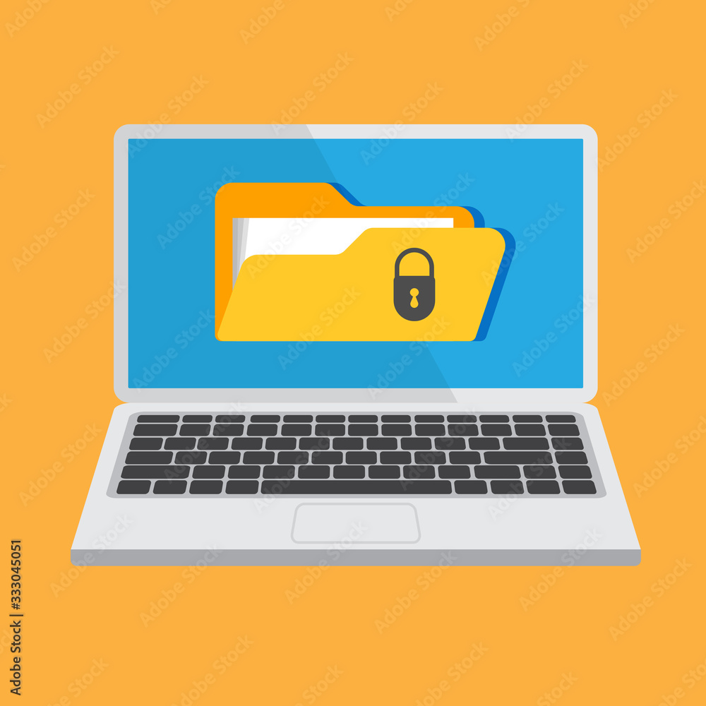 Poster file protection. data security and privacy concept on a laptop display. safe confidential informatio