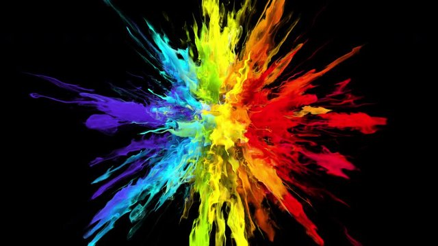 Color Burst - colorful rainbow smoke powder explosion. Iridescent multicolored fluid ink particles in slow motion. Alpha matte isolated on black 60 fps