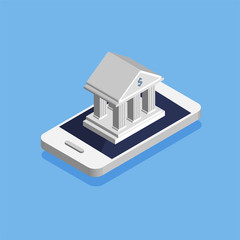 Mobile banking concept. Money transaction, business and mobile payment.  Vector illustration in isometric trendy style.