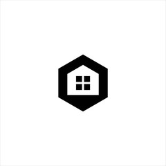 house silhouette logo design in hexagon