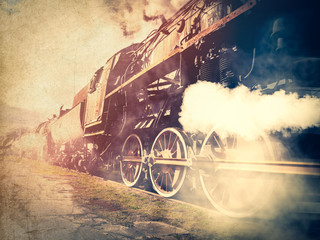 Fototapeta na wymiar vintage trains with a steam on the move