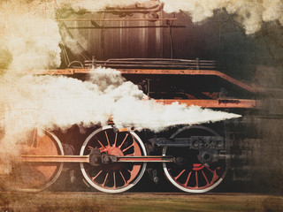 Plakat vintage trains with a steam on the move