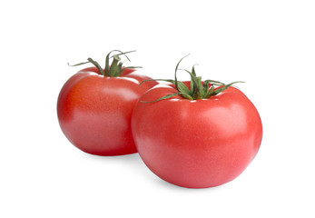 Fresh ripe organic tomatoes isolated on white