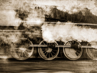 vintage trains with a steam on the move