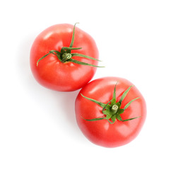 Fresh ripe organic tomatoes isolated on white, top view