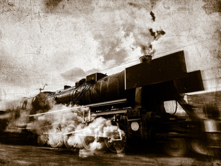 vintage trains with a steam on the move