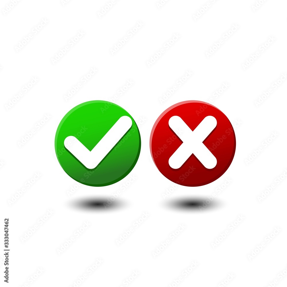 Poster check marks in red and green or tick, cross checkmarks flat icon on isolated white background. eps 1