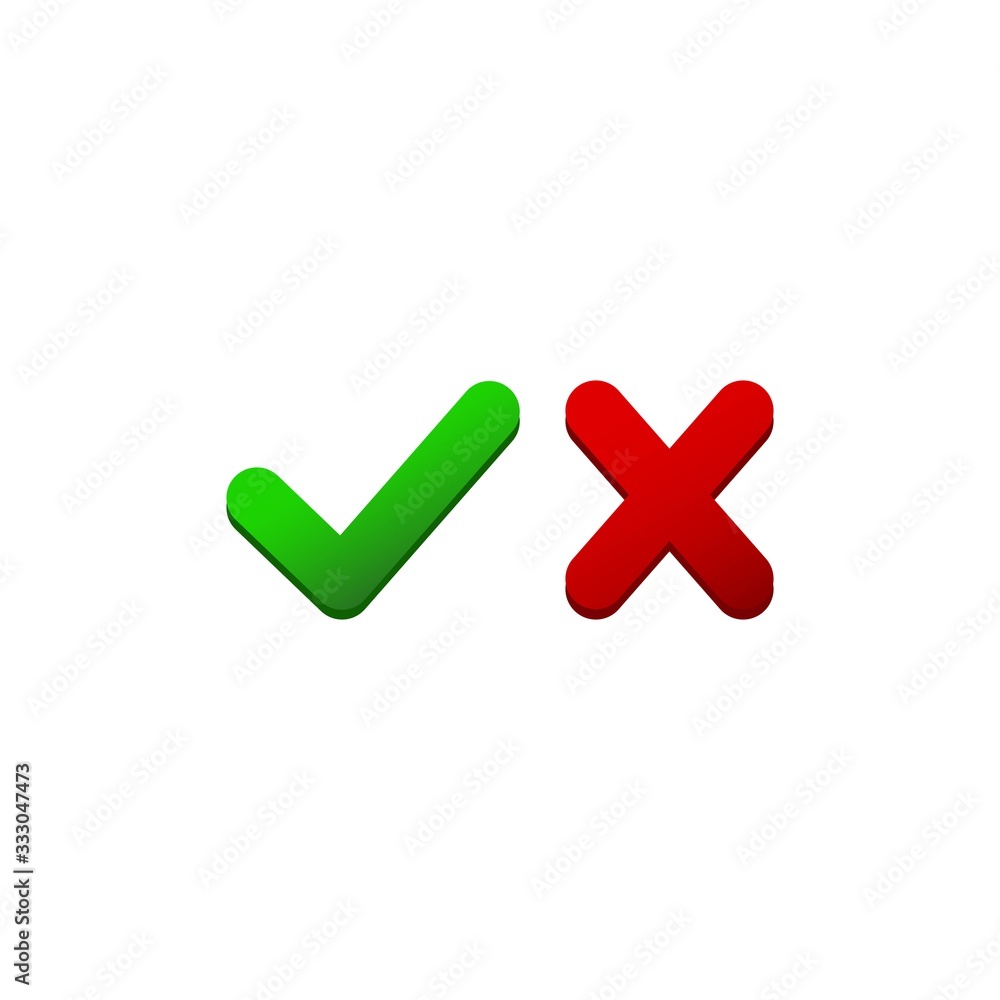 Poster check marks in red and green or tick, cross checkmarks flat icon on isolated white background. eps 1