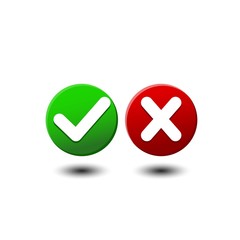 Check marks in red and green or tick, cross checkmarks flat icon on isolated white background. EPS 10 vector.