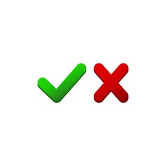 Check marks in red and green or tick, cross checkmarks flat icon on isolated white background. EPS 10 vector.
