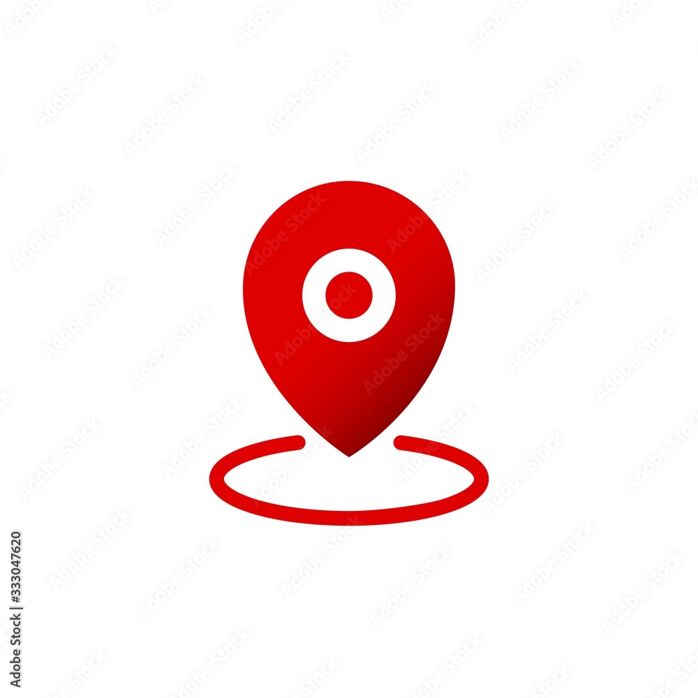 Poster geo pin, location icon in red or geolocation, gps, map pointer on isolated white background. eps 10 