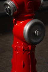 Red fire hydrant in city 
