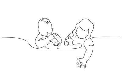 Two joyful children are eating from bottles
