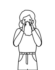 Avatar woman with cold holding tissue vector design