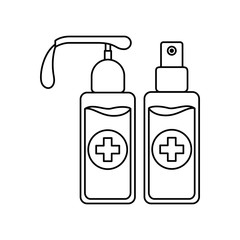 Soap dispenser and alcohol spray bottle with cross vector design