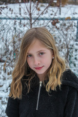 Winter Portrait Of Child Outside In Nature 