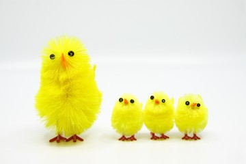 Cute little Easter chicks standing in a row