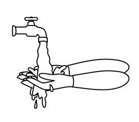 Isolated hands washing under water tap vector design