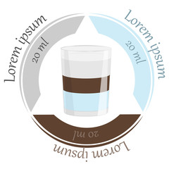 Three ingredients in cocktail White Russian. Vector illustration