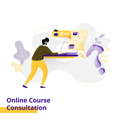 Landing page Illustration Online Course Consultation. the concept of men learning on a computer screen, can be used for website and mobile website development.