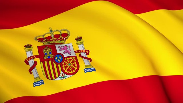 The national flag of Spain - 4K seamless loop animation of the Spanish flag. Highly detailed realistic 3D rendering