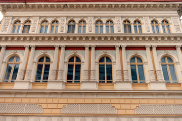 Fototapeta na wymiar Facade of a classicist building in Kecskemet