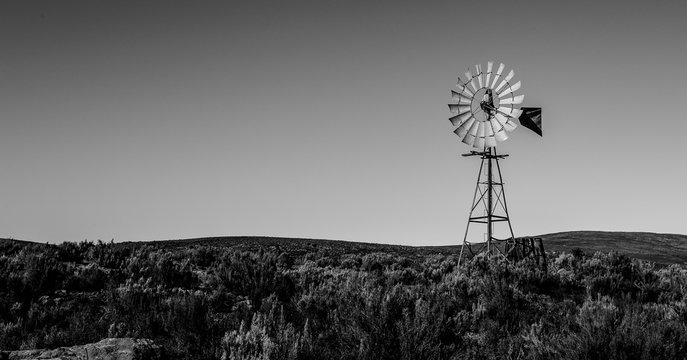 Close up view of a a windpomp / windmill in the Karoo in the wes