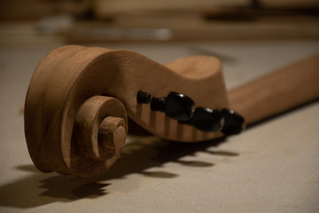 cello headstock and snail on the process