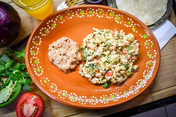 Traditional Mexican style scrambled egg made with onion, jalapeno and tomato.