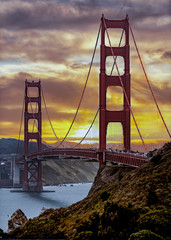 Golden Gate Bridge at sunset on a cloudy day looking as beautiful as always
