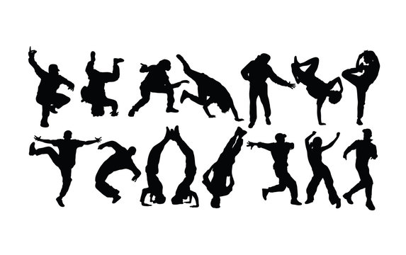 Modern Dancer Silhouettes, Hip Hop And breakdance, art vector design