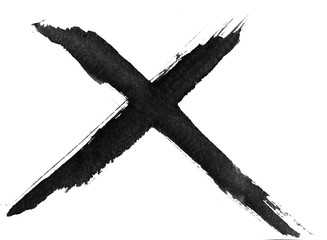 Hand drawn cross signs. Brush painted black icon. Grunge cross made with brush stroke on isolated background. X mark. 