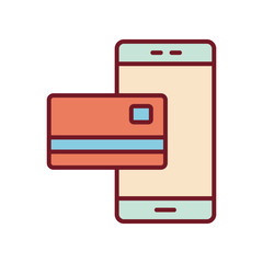 Isolated money credit card and smartphone line and fill style icon vector design