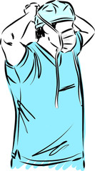 doctor putting mask vector illustration