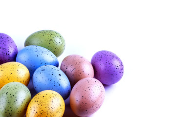Easter multi-colored eggs on a white background