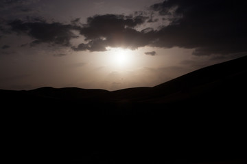 Panorama view of the Sahara Desert during sunset