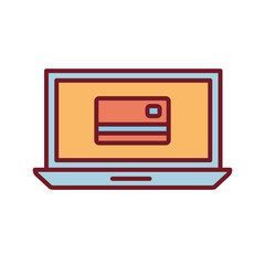 Isolated money credit card inside laptop line and fill style icon vector design