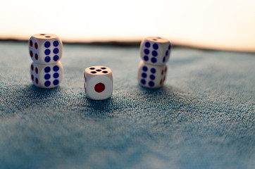 five dice with white backlight