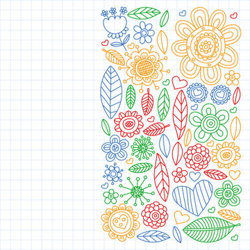 Doodle flowers vector pattern for coloring book and pages