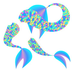 Mermaid cartoon holographic tail. Sequins texture. Sparkle girl glitter background. Colorful mermaid sequins texture