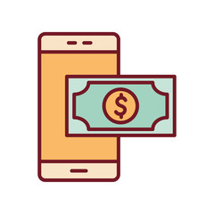Isolated money bill and smartphone line and fill style icon vector design