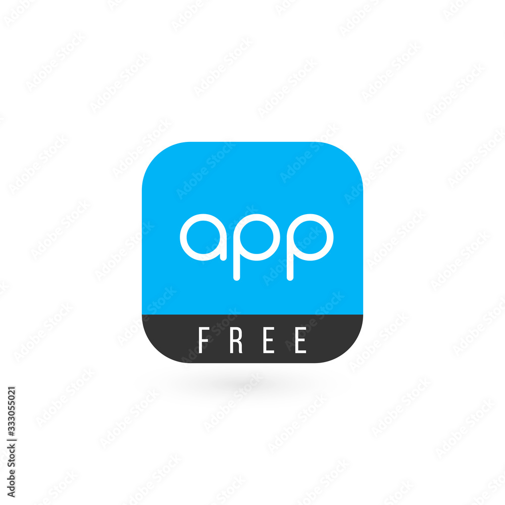 Poster blue app icon button template with shadow for internet sites, web user interfaces ui and application